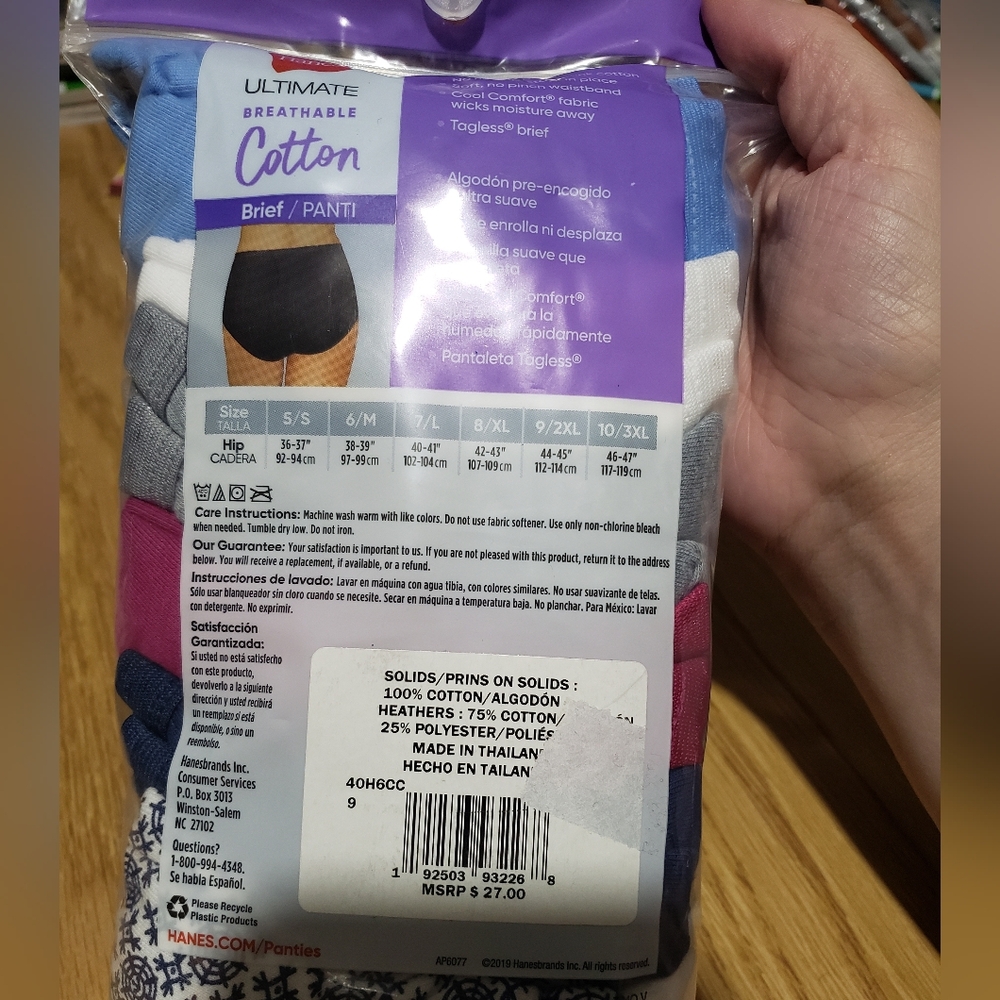 Hanes Women's Breathable Cotton Briefs - Black and White - Picture 5 of 9